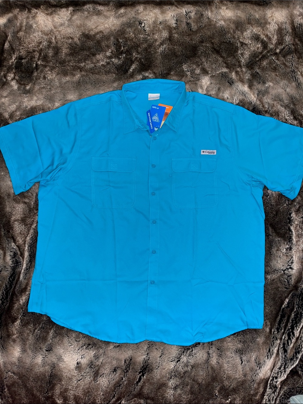 Columbia PFG Shirt Mens 3XLT Button Up UV UPF Wicking Vented 3XL tall blue NWT